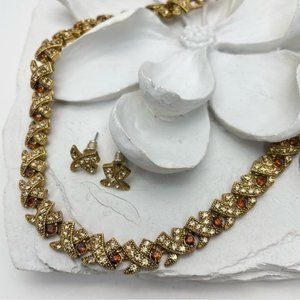 Chocolate &Champagne Crystals Hugs and Kisses Necklace and Earring Set